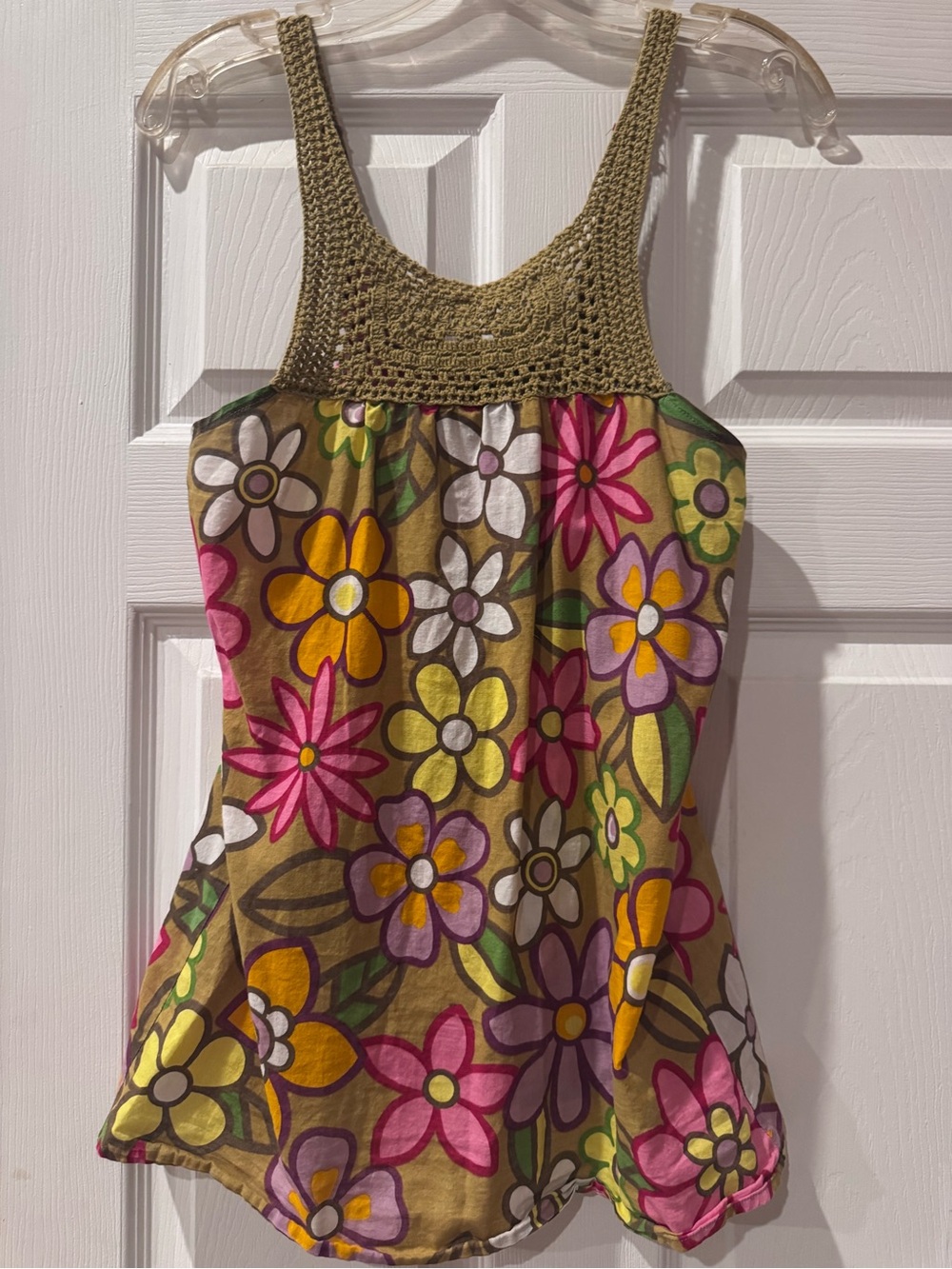 FANG Olive Crochet Yoke Floral Tank - Pink Yellow Purple White Green